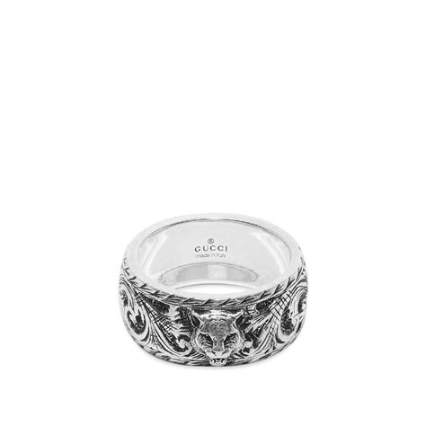 feline head ring in silver gucci|Gucci Feline Head Ring Aged Sterling Silver .